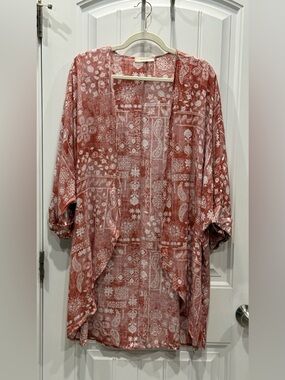 entro Women’s Size Large Rust Red Boho Open Front Kimono EUC